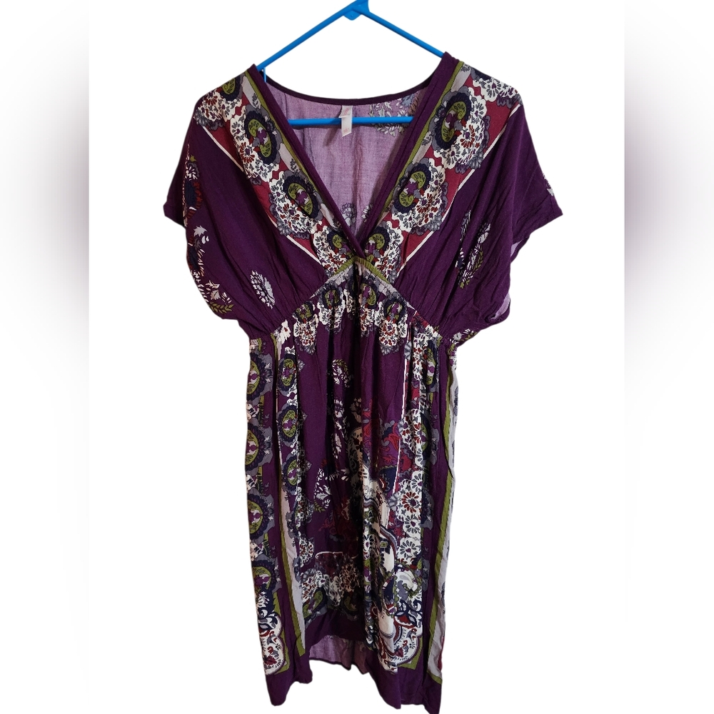 Boho Luxe Paisley Midi Dress Purple Rayon Women’s Large Flowy Xhilaration Y2K - Picture 2 of 7